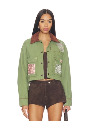Free People x We The Free Martha Workwear Appliques Jacket in Green. Size L. Also in M, S, XL, XS.