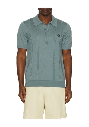 Fred Perry Cable Knitted Polo Shirt in Slate. Size L. Also in M, S, XL/1X.