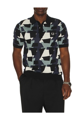 Fred Perry Fragment Jacquard Knit Polo Shirt in Black. Size L. Also in M, S, XL/1X.