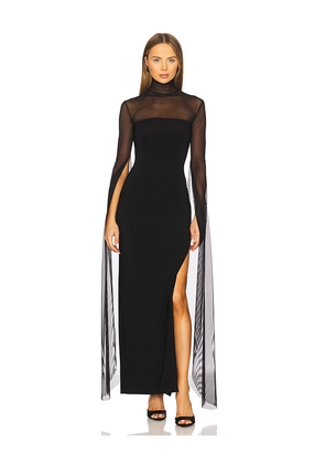 Norma Kamali Ribbon Sleeve Turtleneck Side Slit Gown in Black. Size M. Also in S.