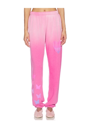 Lauren Moshi Butterfly Heart Sweatpant in Pink. Size L. Also in M, S, XL, XS.