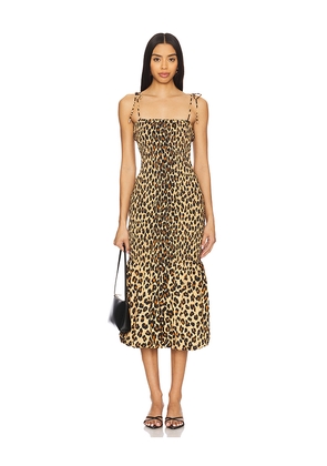 SIMONMILLER Canto Smocked Poplin Dress in Brown. Size M. Also in S.