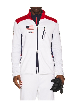 Polo Ralph Lauren Winter Olympics Zip Up Sweatshirt in White. Size L. Also in M, XL/1X, XXL/2X.