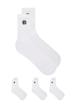 Reigning Champ 3 Pack Classic Crew Sock in White. Size S/M. Also in .