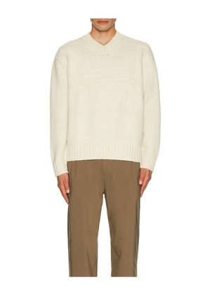 WAO Slub Yarn V-neck Sweater in Cream. Size L. Also in M.