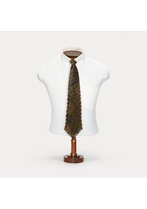 Handmade Suede-Trim Paisley Linen Tie
