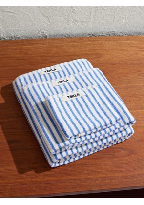 TEKLA - Set-of-Three Logo-Appliquéd Striped Organic Cotton-Terry Towels - Men - Blue