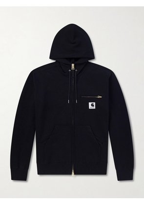 Sacai - Carhartt WIP Logo-Appliquéd Cotton-Jersey Zip-Up Hoodie - Men - Black - 1