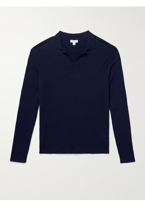 Sunspel - Slim-Fit Ribbed Mulberry Silk and Cotton-Blend Polo Shirt - Men - Blue - S