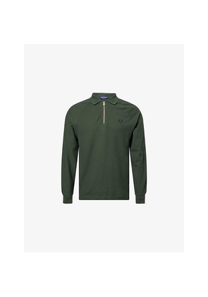 Mens Fred Perry Dash Taped Raglan-Sleeves Cotton Polo Shirt