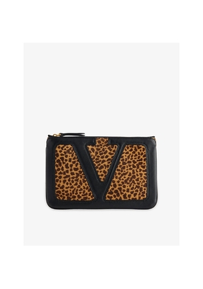 Womens Valentino Garavani Viv Superstar Leopard-Print Leather Pouch