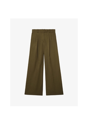 Womens Reiss Cora Pleated Wide-Leg Woven Trousers