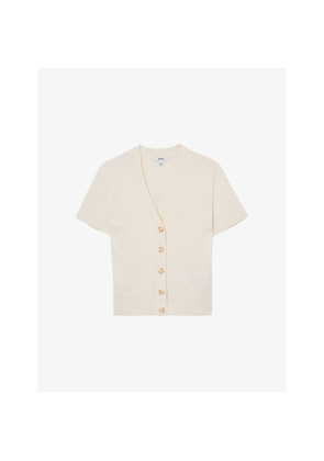 Womens Reiss V-Neck Short-Sleeve Cotton and Wool-Blend Cardigan
