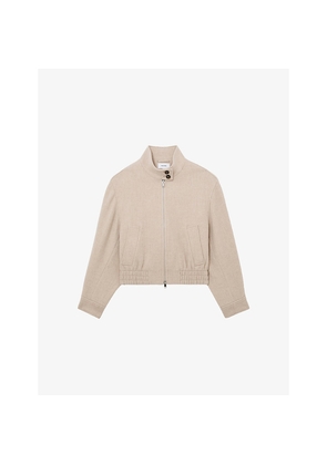 Womens Reiss Elodie Funnel-Neck Wool Bomber Coat