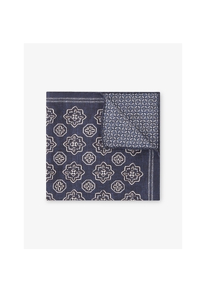 Mens Reiss Gian Floral-Medallion Print Silk Pocket Square