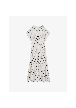 Womens Reiss Sawyer Polka-Dot Belted Cotton Midi Dress