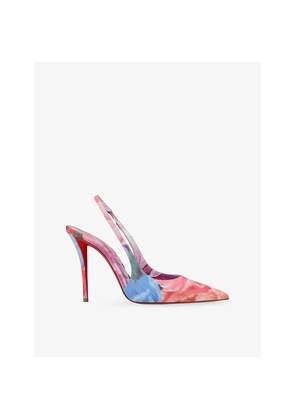 Womens Christian Louboutin Miss Z 100 Peonies Slingback Leather Pumps