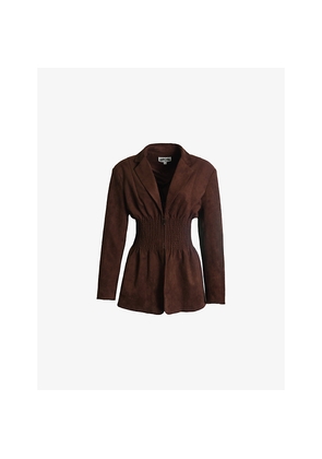 Womens Amy Lynn Rina Smocked-Waist Faux-Suede Jacket