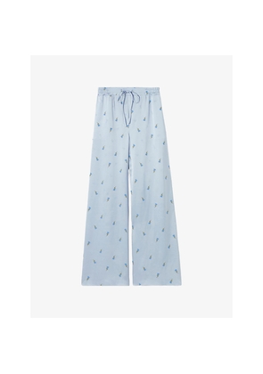 Womens Claudie Pierlot Floral-Embroidered Wide-Leg Satin Trousers