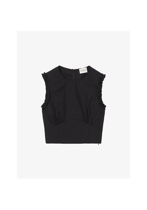 Womens Claudie Pierlot Sleeveless Cropped Cotton-Blend Top