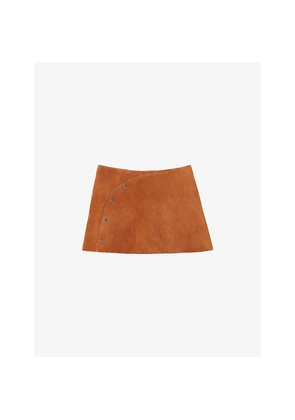 Womens Claudie Pierlot Wrap-Front Low-Rise Suede Mini Skirt
