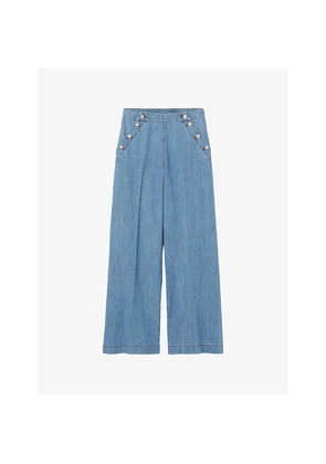 Womens Claudie Pierlot Button-Up Wide-Leg Denim Jeans