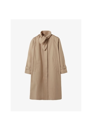 Womens Claudie Pierlot Tie-Neck Side-Pocket Cotton Trench Coat