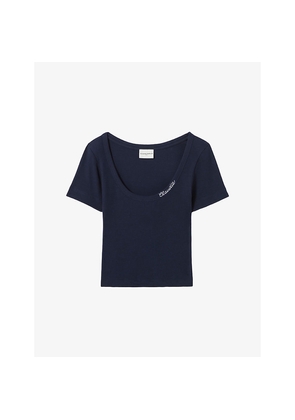 Womens Claudie Pierlot Brand-Embroidered Ribbed Cotton-Jersey T-Shirt