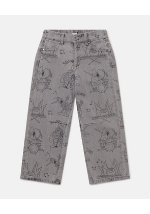 Stella McCartney - Bug Band Print Denim Jeans, Woman, Grey/Black, Size: 6