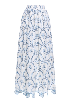 Agua by Agua Bendita Tangelo Embroidered Linen Maxi Skirt - Moda Operandi