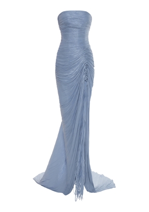 Marmar Halim Detachable Cape Pleated Satin Gown - Moda Operandi