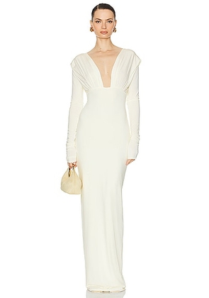 Helsa Jersey Deep V Maxi Dress in Sunlight Yellow - Ivory. Size M (also in ).