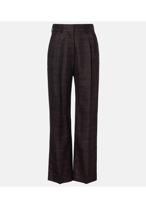 Blaze Milano Fox checked wool and silk wide-leg pants