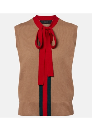 Gucci Web Stripe tie-neck cashmere top