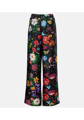 Gucci Floral silk twill wide-leg pants
