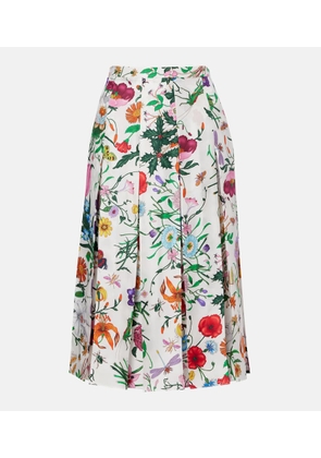 Gucci Floral pleated silk twill mid skirt