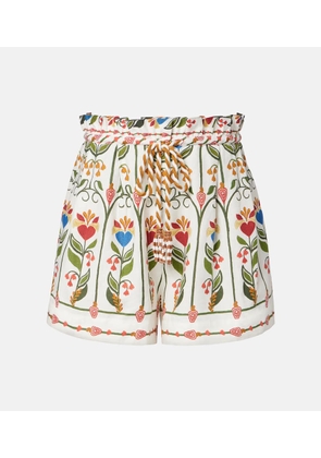 Farm Rio Embroidered linen and cotton shorts