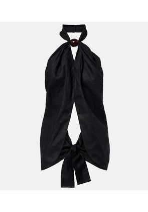 Faithfull Biba embellished halterneck linen top