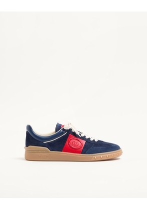 Valentino Garavani Upvillage Low Top Trainer In Split Leather And Calfskin Nappa Leather Man COBALT/CORAL 38