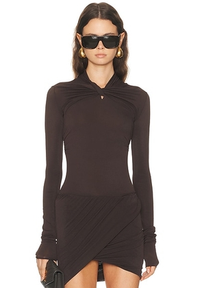 RICK OWENS LILIES Kairo Long Sleeve Top in Raisin - Chocolate. Size 42 (also in 40, 44).
