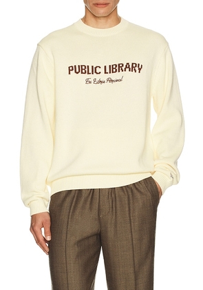 Percival Public Library Knitted Crew Jumper in Ecru - Cream. Size M (also in S).