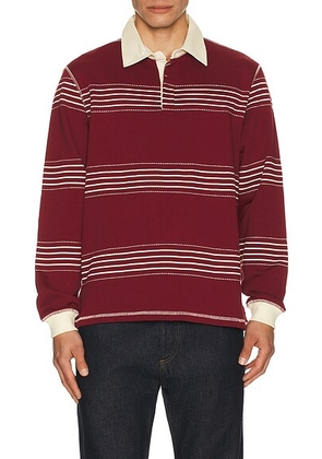 Percival Editor Striped Rugby Polo in Burgundy - Burgundy. Size L (also in XL/1X).