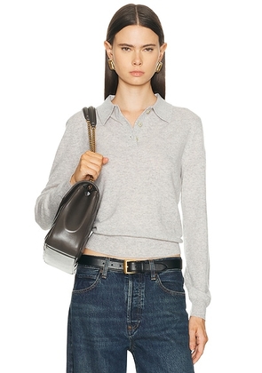 RENGGLI Cashmere Long Sleeve Polo in Cloudy - Grey. Size M (also in XL).