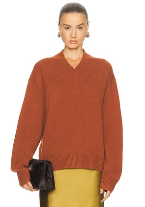 SRG Doris Cashmere V-neck Sweater in Rust - Rust. Size M (also in L, S, XL, XS).