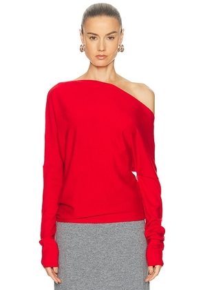 SRG Yolaine Cashmere Off-shoulder Sweater in Red - Red. Size M (also in L, S, XL, XS).