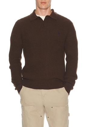 Polo Ralph Lauren Long-Sleeve Cotton Wool Textured Crewneck Sweater in Cacao Brown Heather - Brown. Size S (also in L, M, XL/1X).