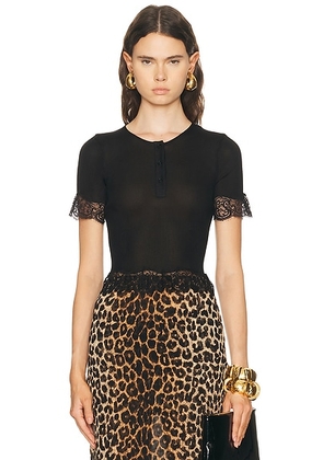 Saint Laurent Lace Short Sleeve Top in Noir - Black. Size L (also in ).