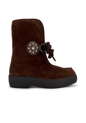 Valentino Garavani Snowish Winter Bootie in Fondant & Bark Brown - Brown. Size 38.5 (also in 39.5, 40, 41).