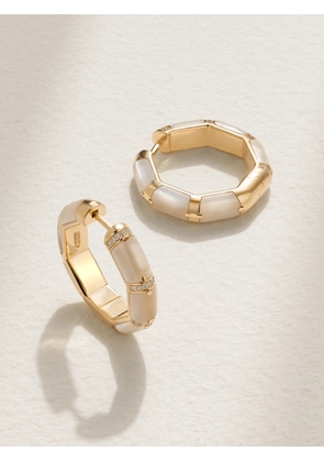 L’Atelier Nawbar - Bamboo 18-karat Gold, Mother-of-pearl And Diamond Hoop Earrings - One size