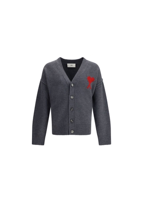 Ami Paris Gray Fleece Wool Cardigan - XL